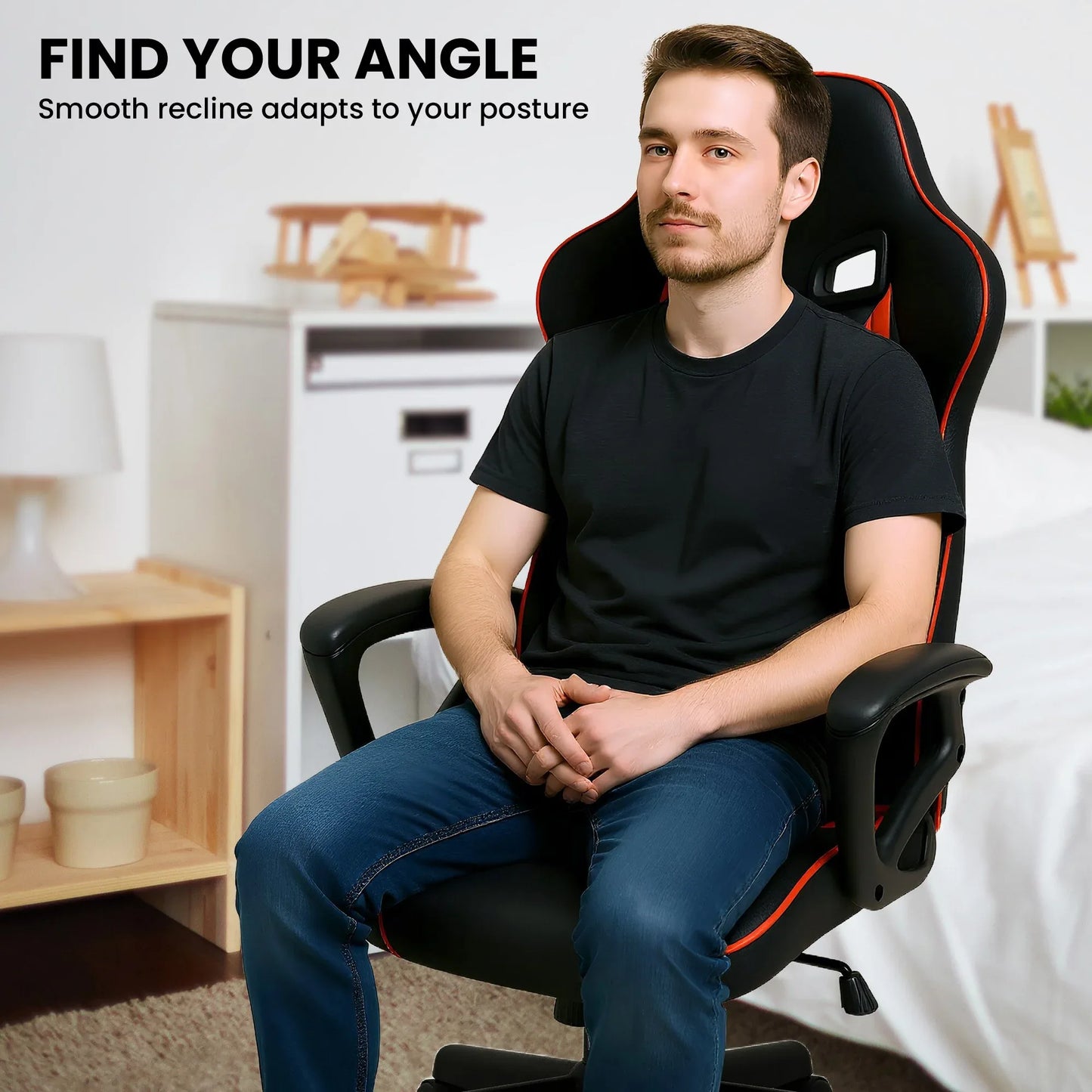 Sarantino Fayzo Racing Reclining Office Gaming Chair Black And Red Adjustable Computer Desk Seat With Adjustable Height, Breathable Mesh Back, Padded Armrests - Mekamart Australia