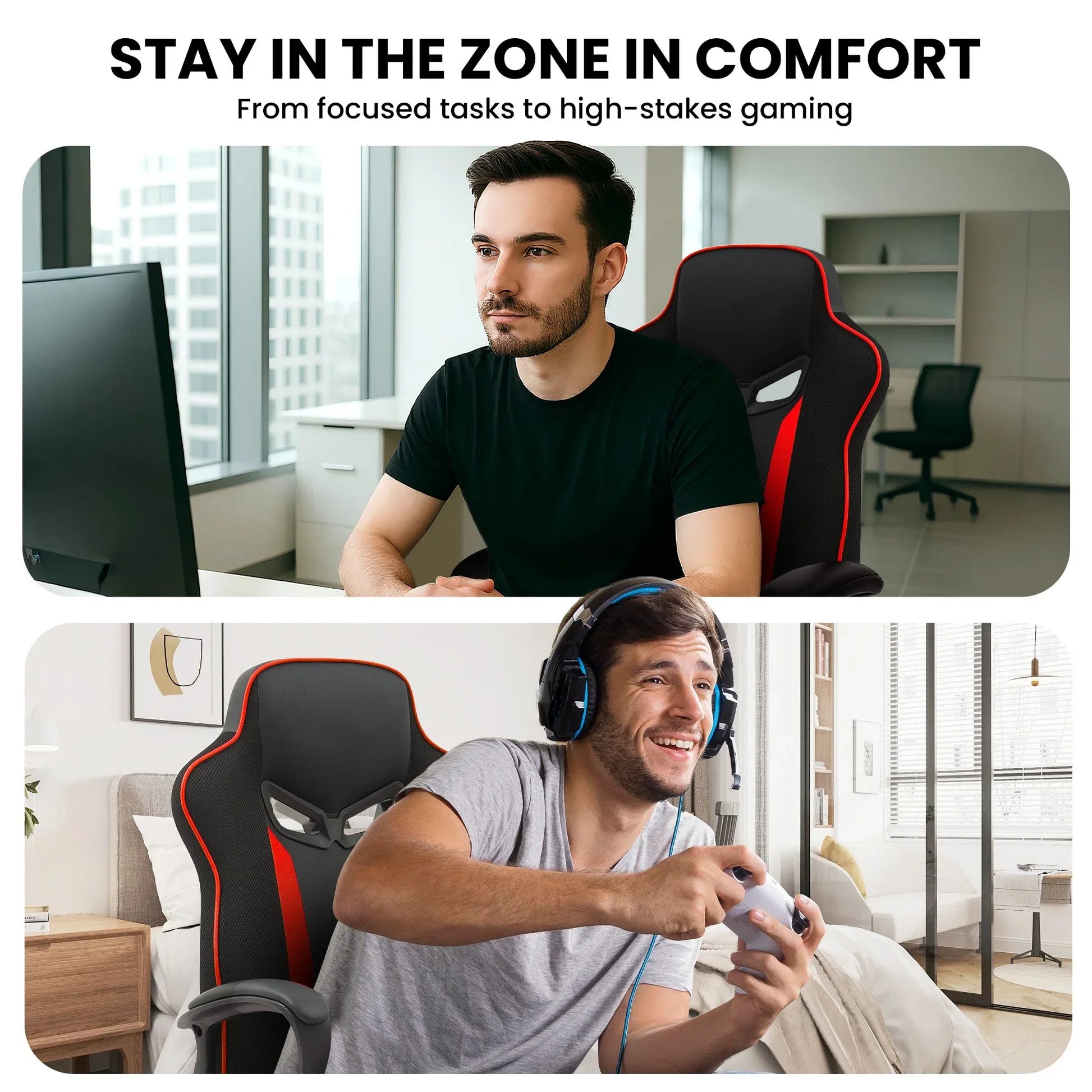 Sarantino Fayzo Racing Reclining Office Gaming Chair Black And Red Adjustable Computer Desk Seat With Adjustable Height, Breathable Mesh Back, Padded Armrests - Mekamart Australia