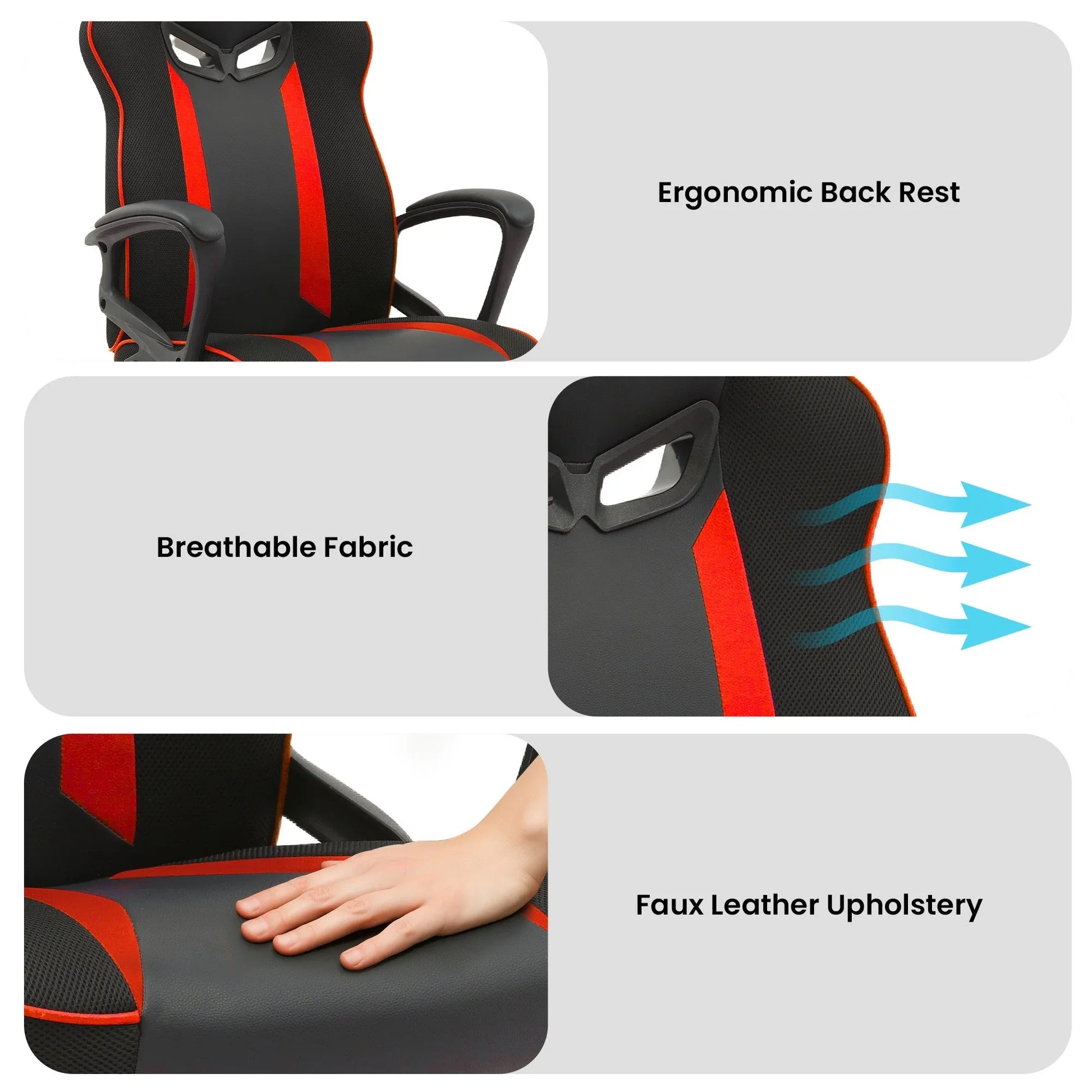 Sarantino Fayzo Racing Reclining Office Gaming Chair Black And Red Adjustable Computer Desk Seat With Adjustable Height, Breathable Mesh Back, Padded Armrests - Mekamart Australia