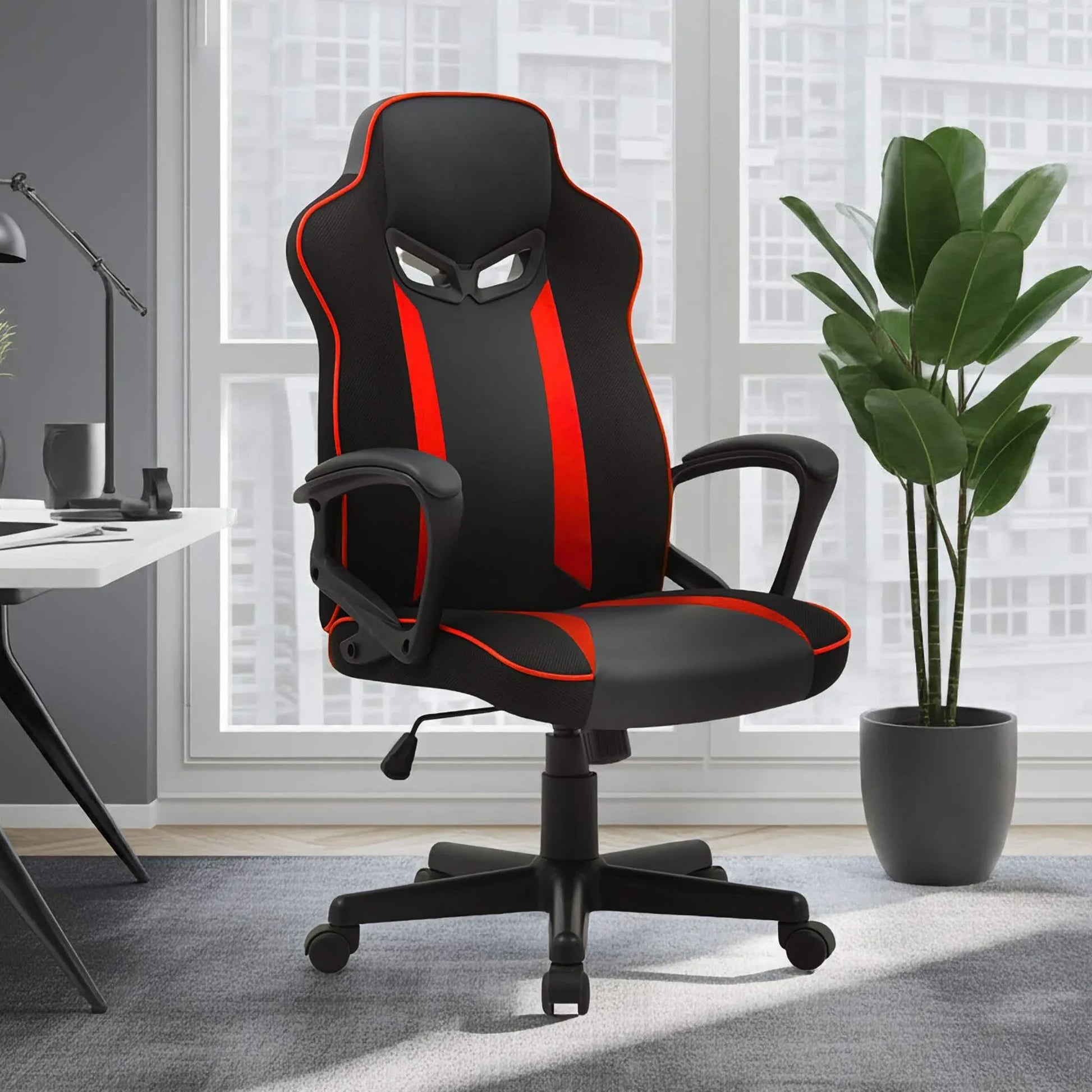 Sarantino Fayzo Racing Reclining Office Gaming Chair Black And Red Adjustable Computer Desk Seat With Adjustable Height, Breathable Mesh Back, Padded Armrests - Mekamart Australia