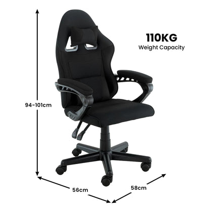 Sarantino Antre Kids Study Gaming Chair Black Adjustable Computer Desk Seat Racing Inspired-look With Adjustable Height, Ergonomic Back Support, Padded Armrests - Mekamart Australia