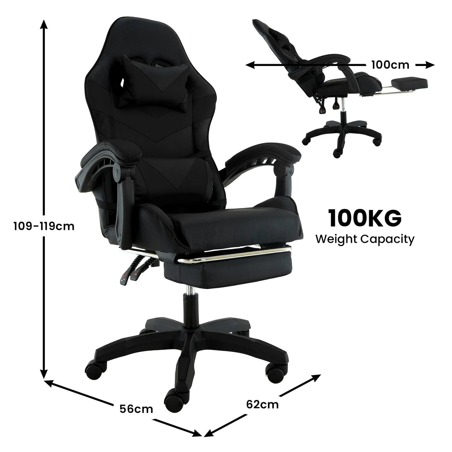Sarantino Cueva Reclining High Back Office Gaming Chair Black Retractable Footrest Computer Seat - Mekamart Australia