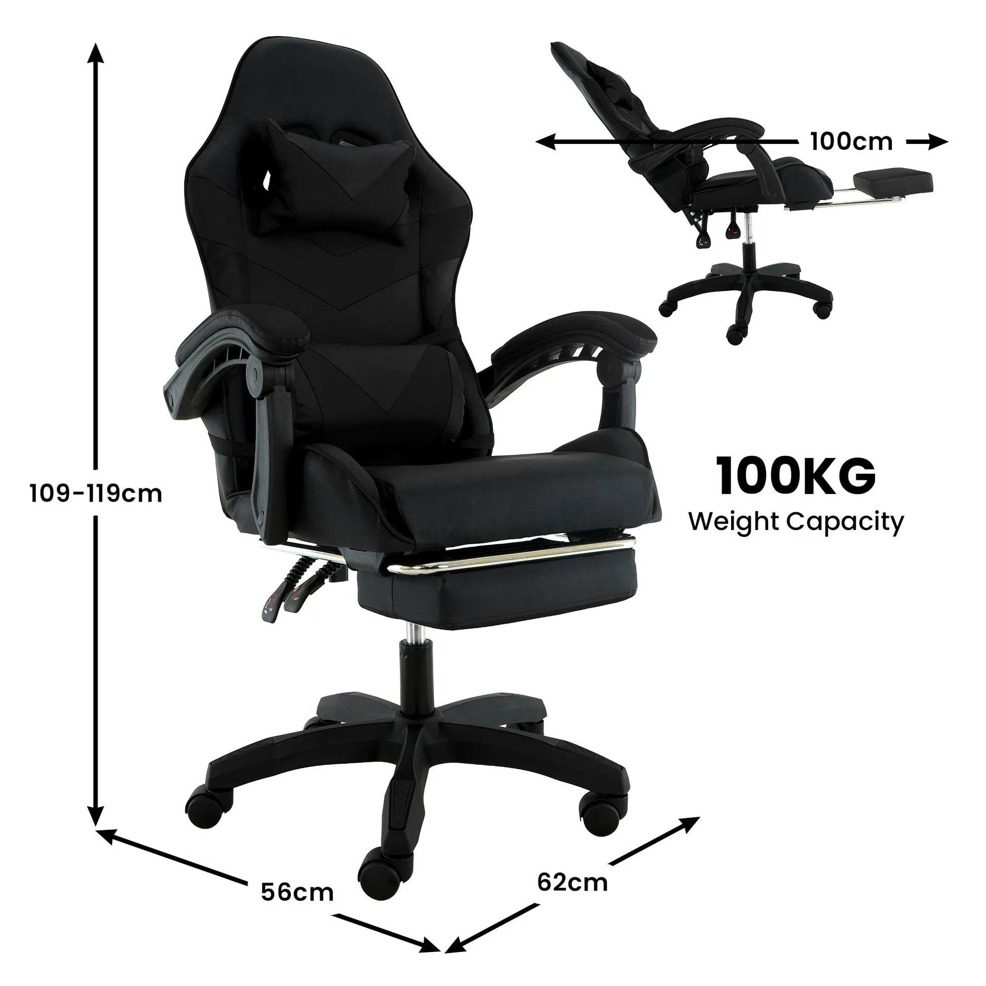 Sarantino Cueva Reclining High Back Office Gaming Chair Black Retractable Footrest Computer Seat - Mekamart Australia
