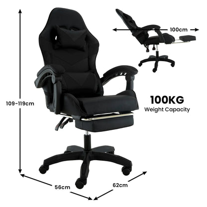 Sarantino Cueva Reclining High Back Office Gaming Chair Black Retractable Footrest Computer Seat - Mekamart Australia