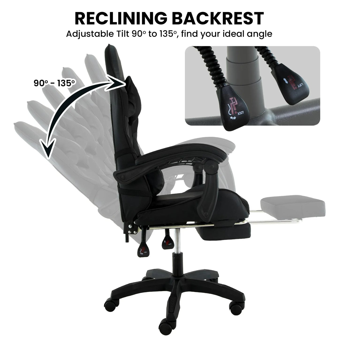 Sarantino Cueva Reclining High Back Office Gaming Chair Black Retractable Footrest Computer Seat - Mekamart Australia