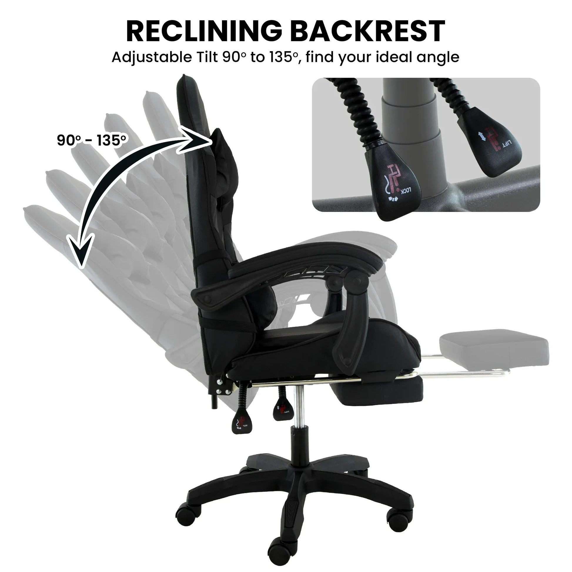 Sarantino Cueva Reclining High Back Office Gaming Chair Black Retractable Footrest Computer Seat - Mekamart Australia