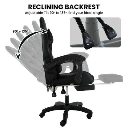 Sarantino Cueva Reclining High Back Office Gaming Chair Black Retractable Footrest Computer Seat - Mekamart Australia
