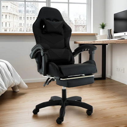 Sarantino Cueva Reclining High Back Office Gaming Chair Black Retractable Footrest Computer Seat - Mekamart Australia