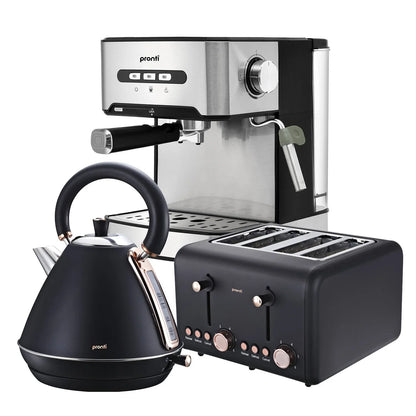 Pronti Toaster, Kettle & Coffee Machine Breakfast Set - Black - Mekamart Australia