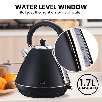 Pronti Toaster, Kettle & Coffee Machine Breakfast Set - Black - Mekamart Australia