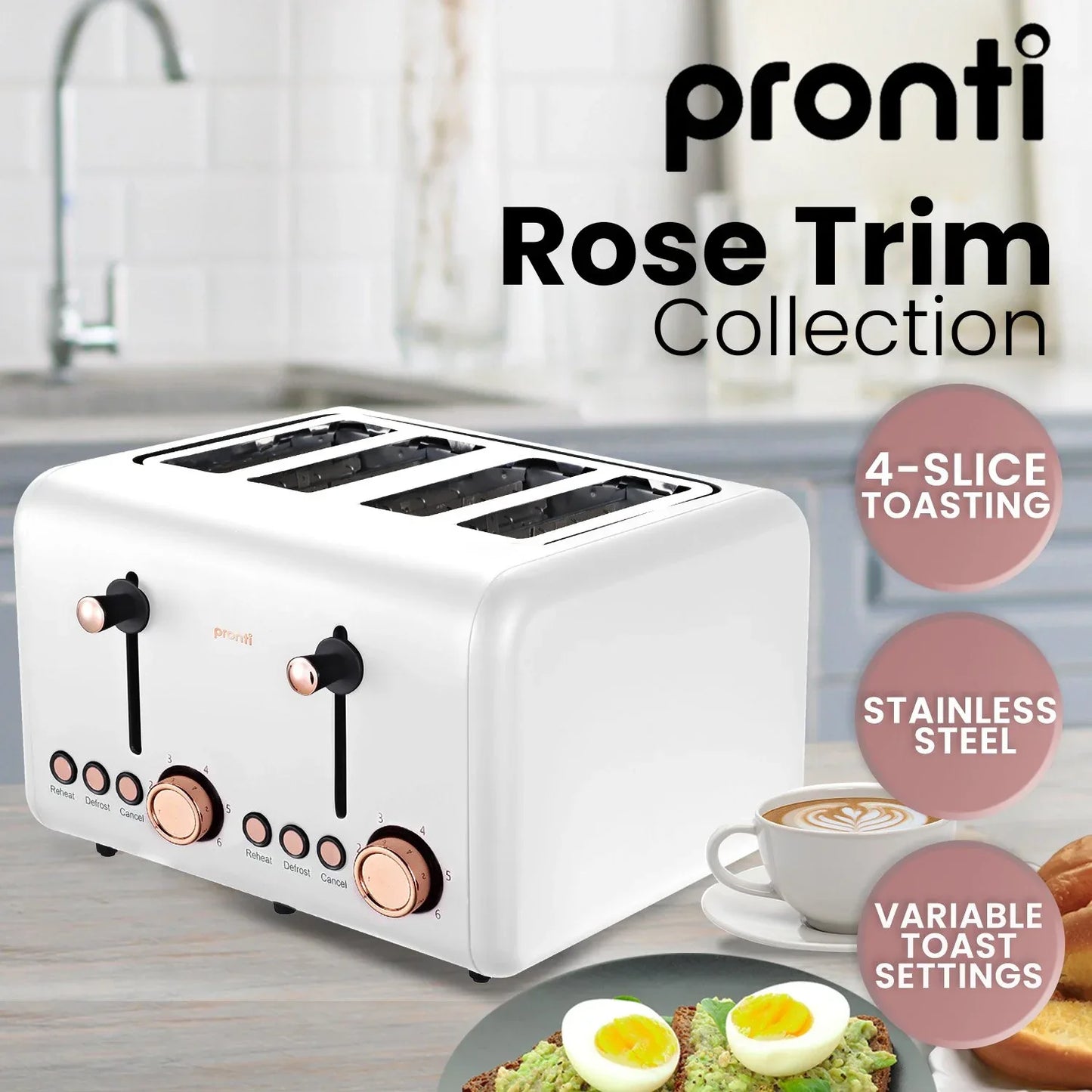 Pronti Toaster, Kettle & Coffee Machine Breakfast Set - White - Mekamart Australia