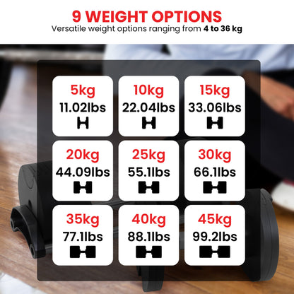 Powertrain Eon 45kg Adjustable Dumbbell Home Gym 9 Strength Training Safety Lock System For Building & Fitness Workouts