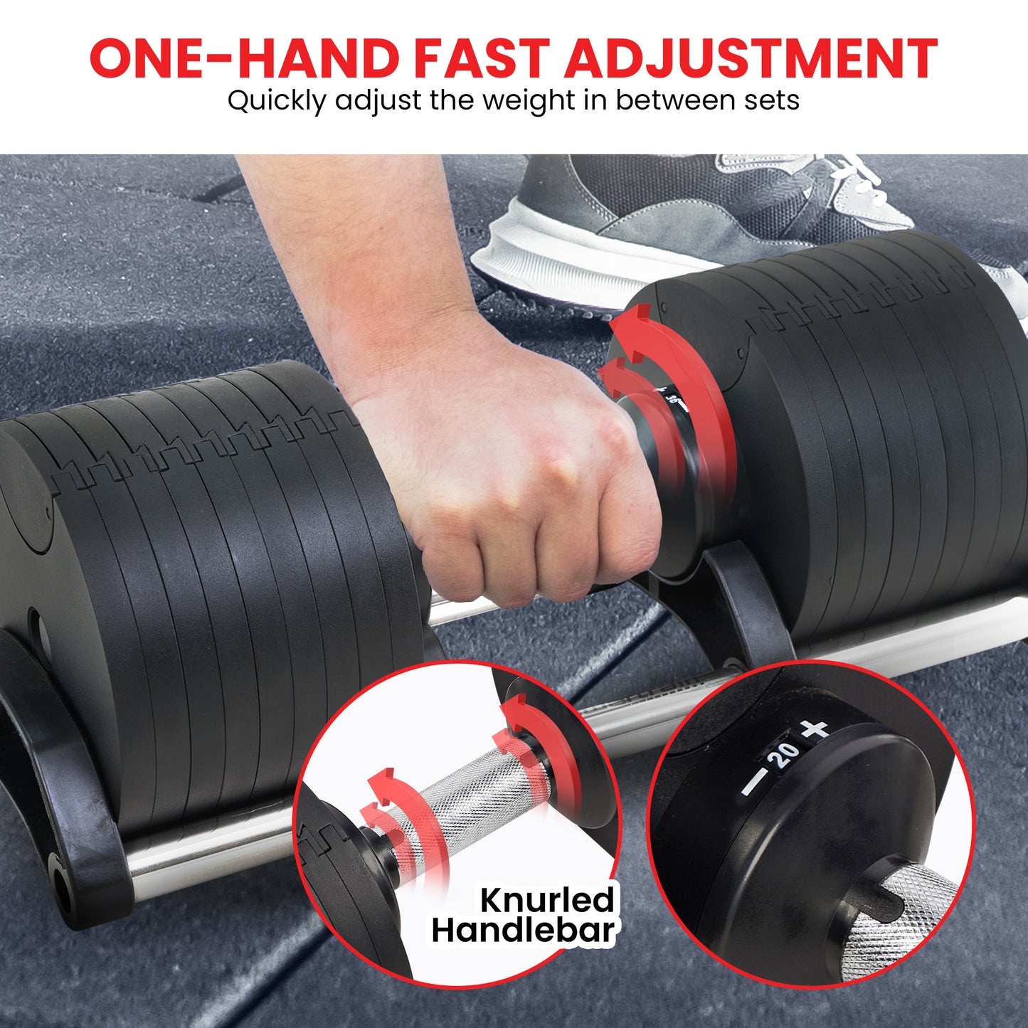 Powertrain Eon 90kg Adjustable Dumbbells Home Gym 9 Strength Training Safety Lock System Building & Fitness Workouts