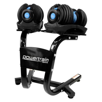 Powertrain 48KG Adjustable Dumbbell Set With Stand Blue
