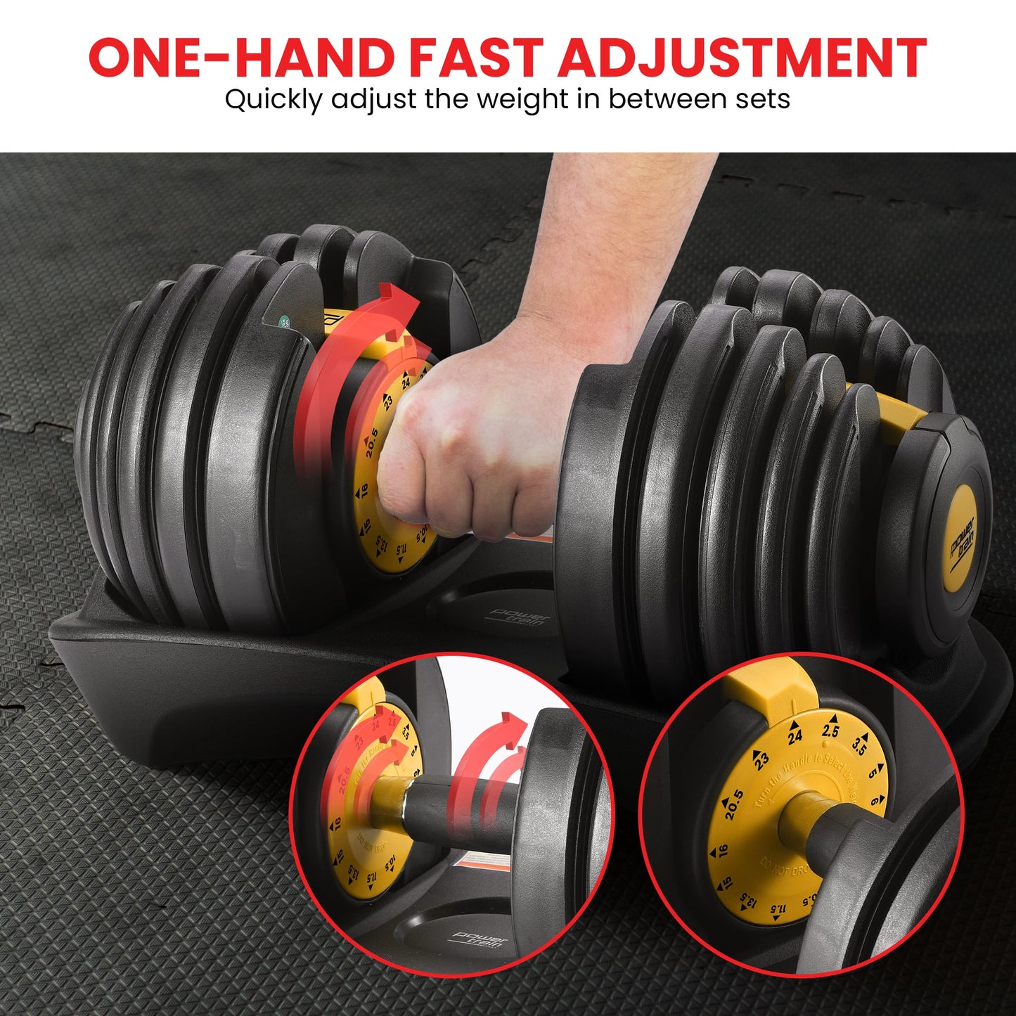 Powertrain  48KG Adjustable Dumbbell Set With Stand - Gold