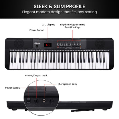 Karrera 61-Key Electronic Piano Keyboard with LED and Folding Stand in Black CHJ-SD1