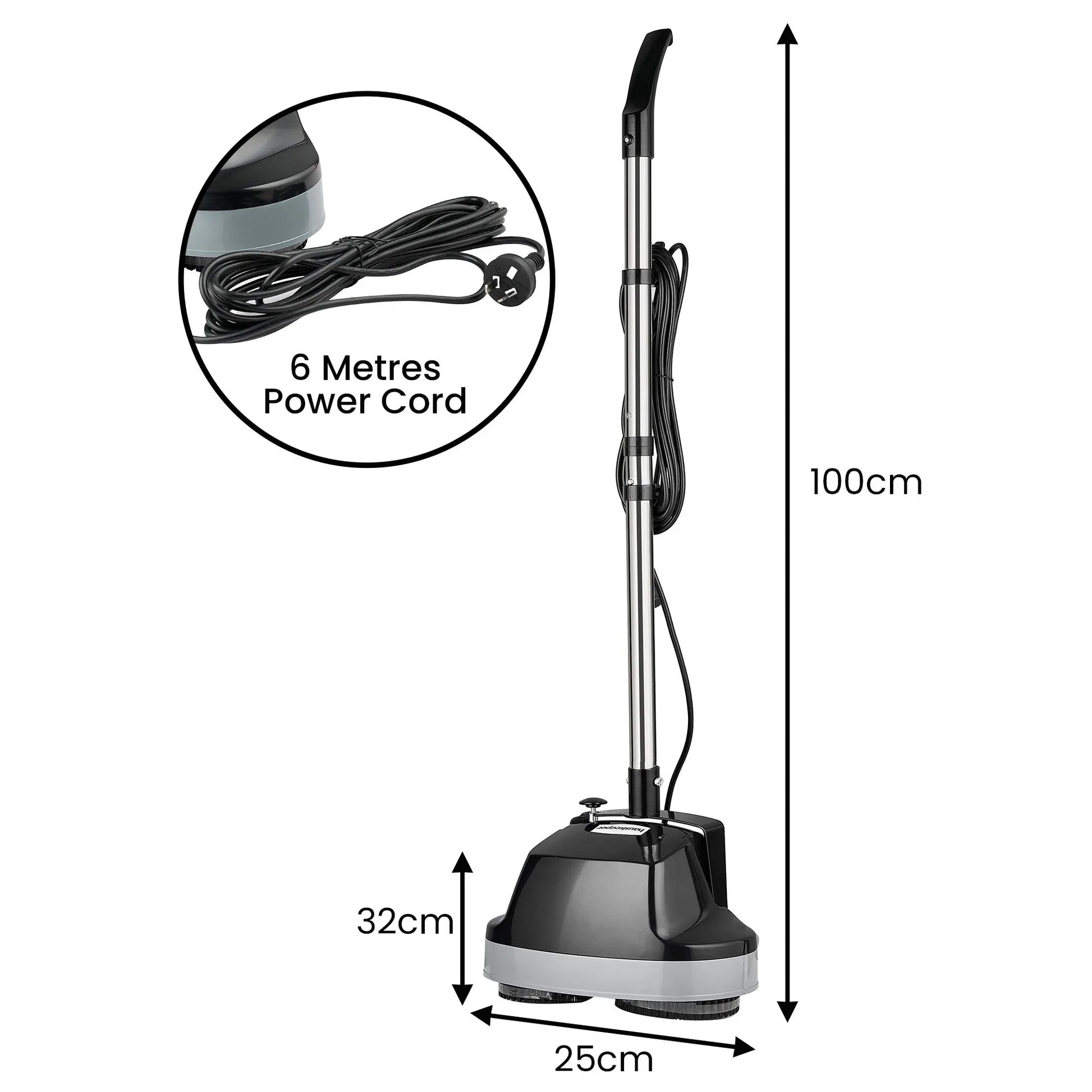 Kartrite Hauskeeper Gen2 5-in-1 Black Electric Floor Polisher Hard Waxer Buffer Scrubber Cleaner 240v With Twin Rotating Brushes 6m Power Cord - Mekamart Australia