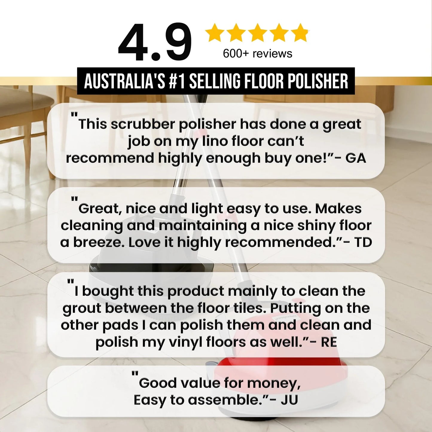 Kartrite Hauskeeper Gen2 5-in-1 Black Electric Floor Polisher Hard Waxer Buffer Scrubber Cleaner 240v With Twin Rotating Brushes 6m Power Cord - Mekamart Australia