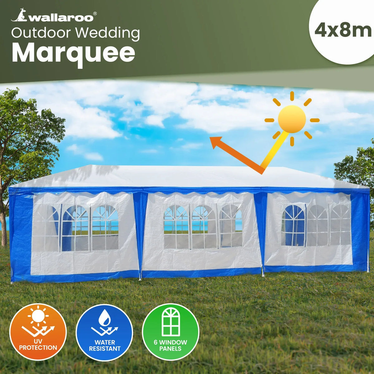 Wallaroo 4x8 Outdoor Event Wedding Marquee Tent Blue - Mekamart Australia