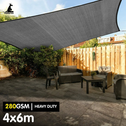 Wallaroo 280gsm Outdoor Sun Shade Sail Canopy Grey - 4m X 6m - Mekamart Australia