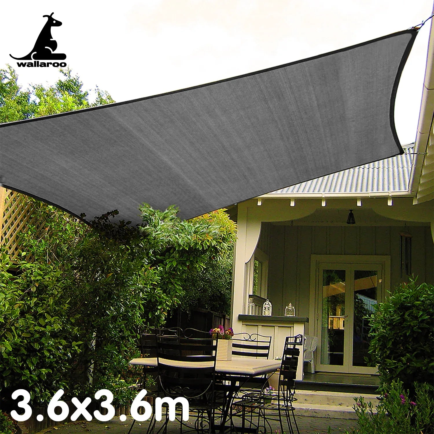 Wallaroo Outdoor Sun Shade Sail Canopy Grey Square 3.6 x 3.6M - Mekamart Australia