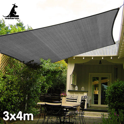 Wallaroo Outdoor Sun Shade Sail Canopy Grey Rectangle 3 x 4M - Mekamart Australia