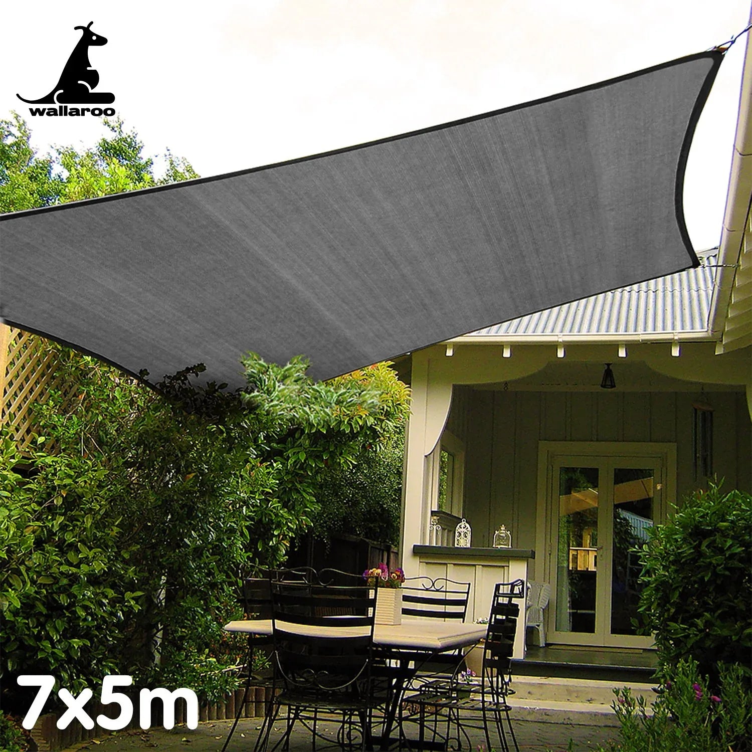 Wallaroo Outdoor Sun Shade Sail Canopy Grey Rectangle 7 x 5M - Mekamart Australia