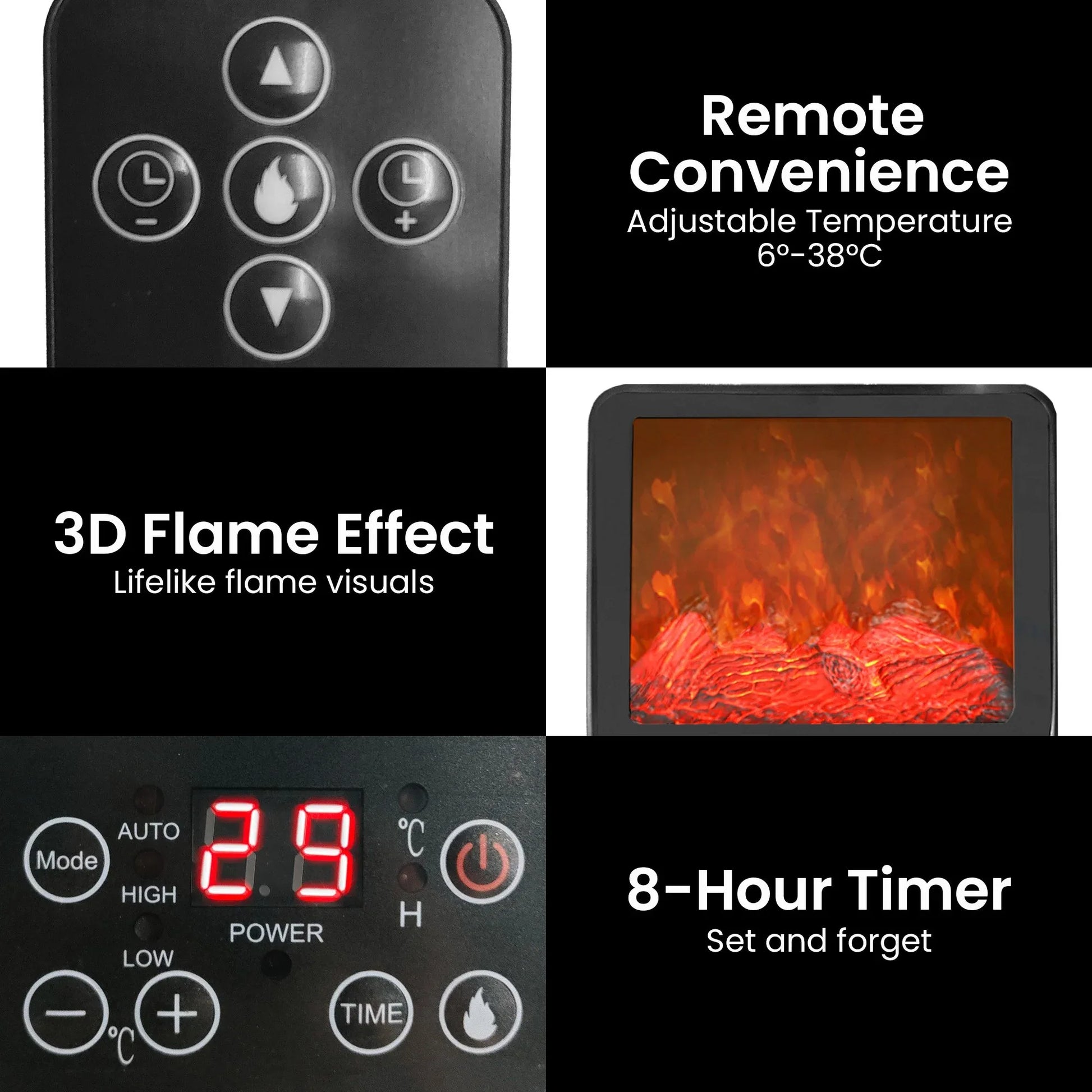 Pronti 2000W 3D Fire PTC Electric Portable Room Heater - Mekamart Australia