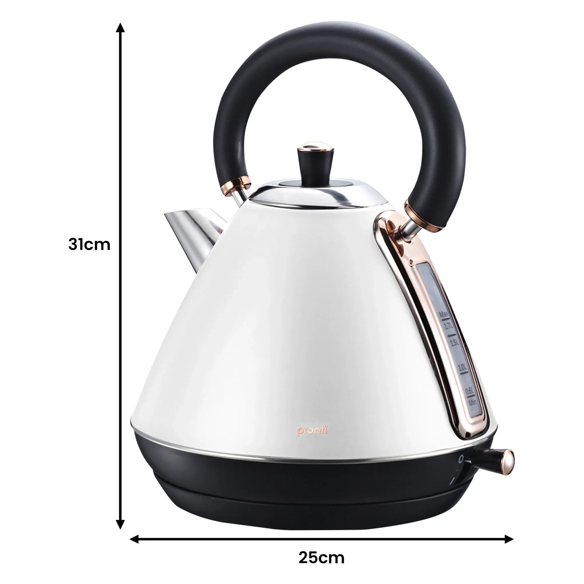 Pronti Breakfast Set with Rose Gold Kettle & Toaster with 1.2L Espresso Machine - White - Mekamart Australia