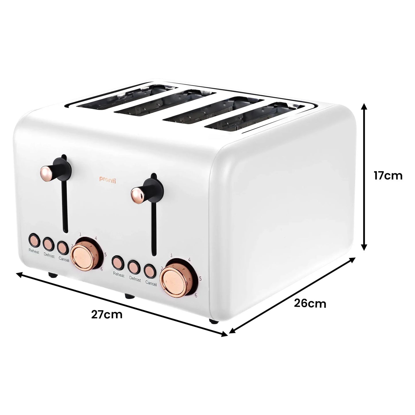 Pronti Breakfast Set with Rose Gold Kettle & Toaster with 1.2L Espresso Machine - White - Mekamart Australia