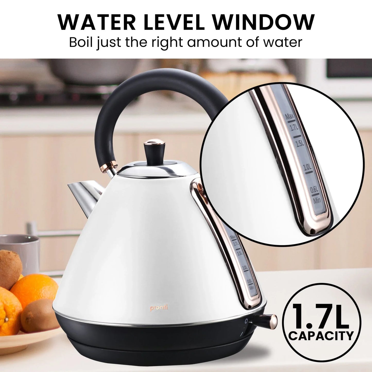 Pronti Breakfast Set with Rose Gold Kettle & Toaster with 1.2L Espresso Machine - White - Mekamart Australia