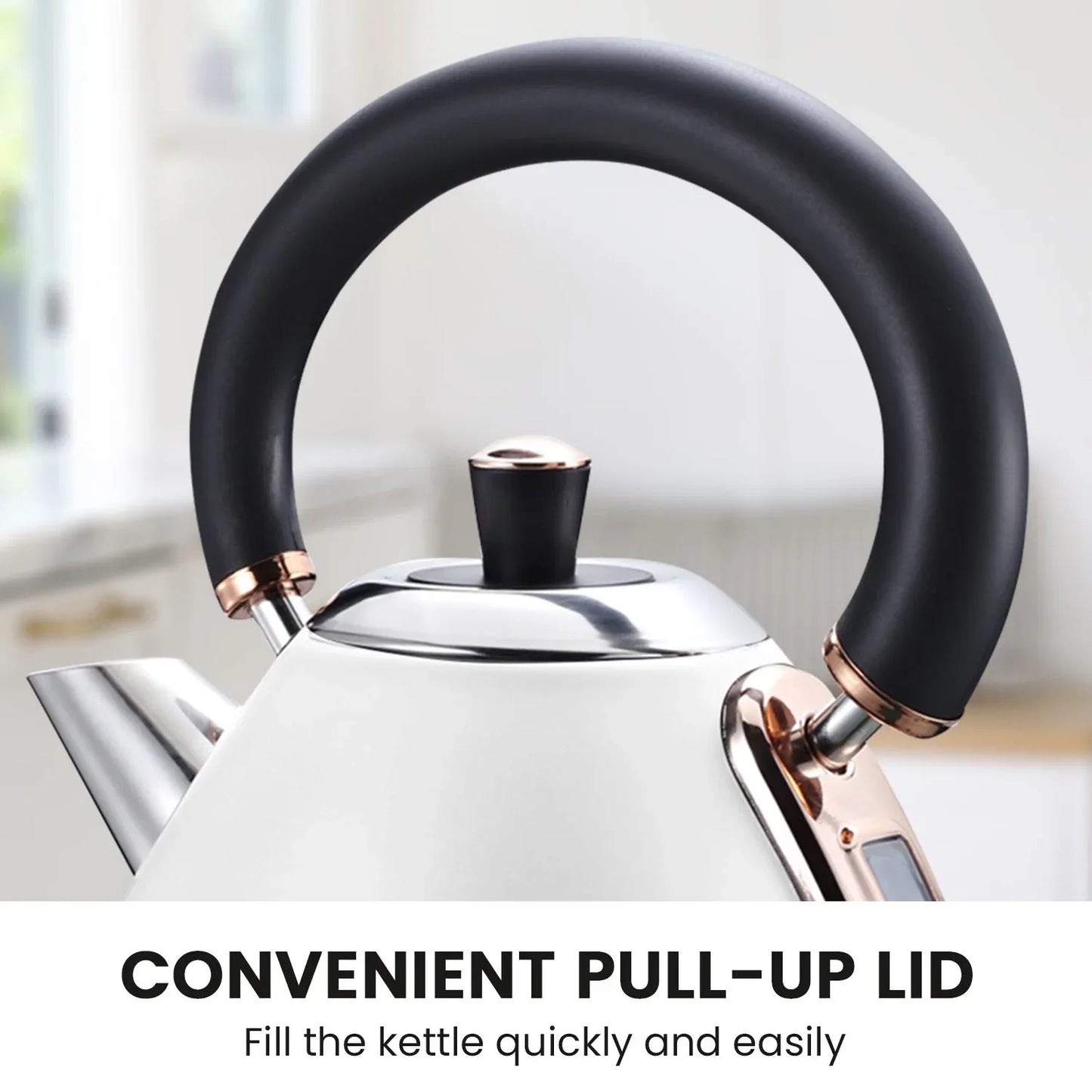 Pronti 1.7l Rose Trim Collection Kettle - White - Mekamart Australia