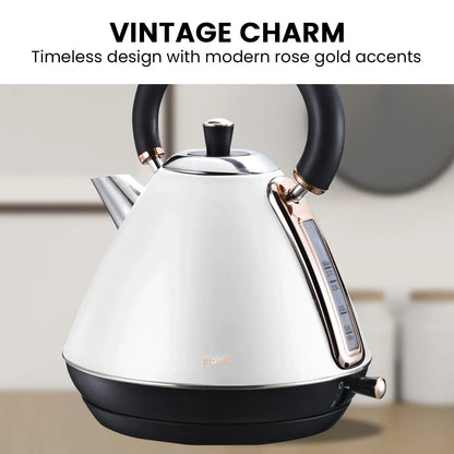 Pronti 1.7l Rose Trim Collection Kettle - White - Mekamart Australia