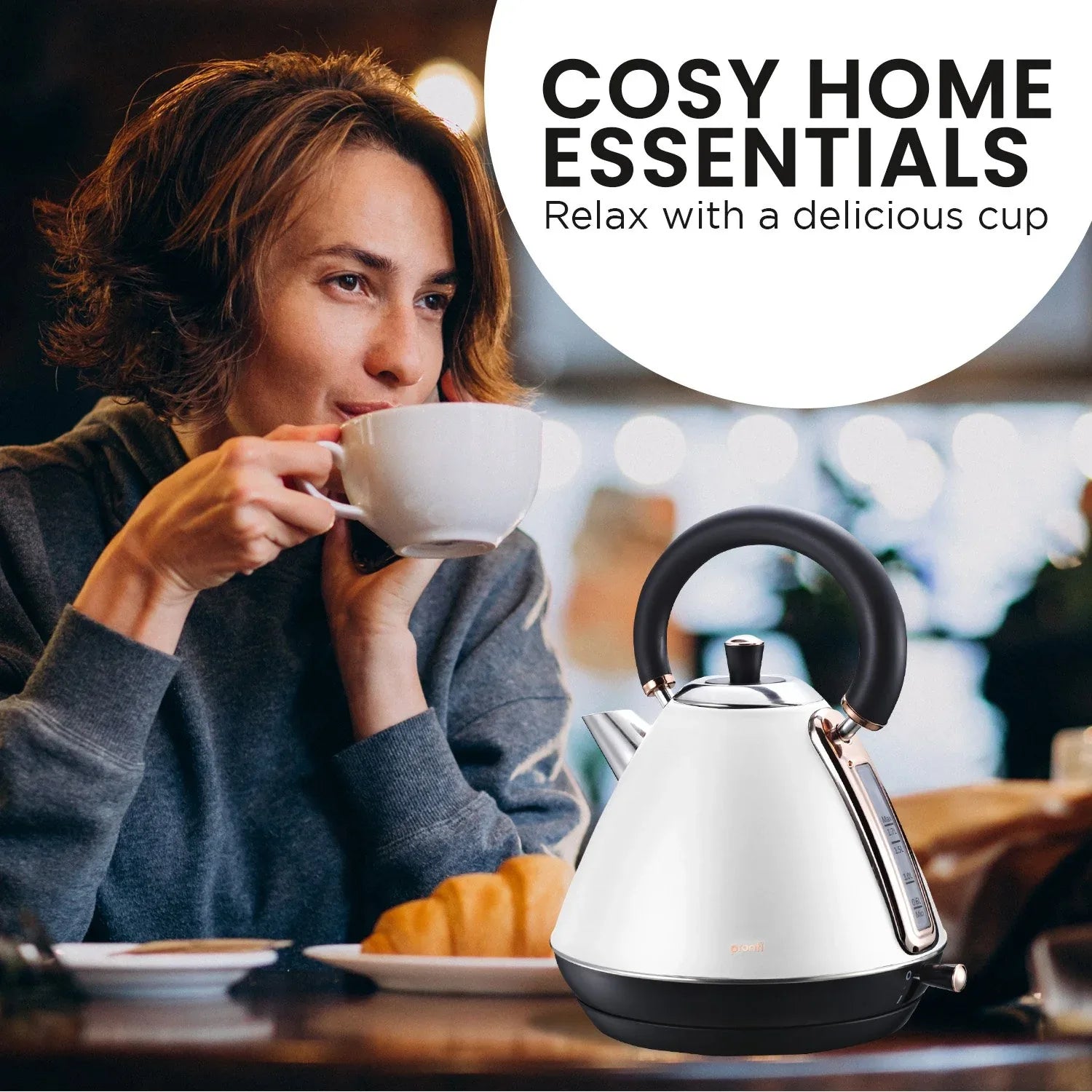 Pronti 1.7l Rose Trim Collection Kettle - White - Mekamart Australia
