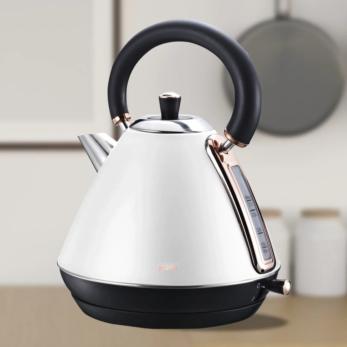 Pronti 1.7l Rose Trim Collection Kettle - White - Mekamart Australia