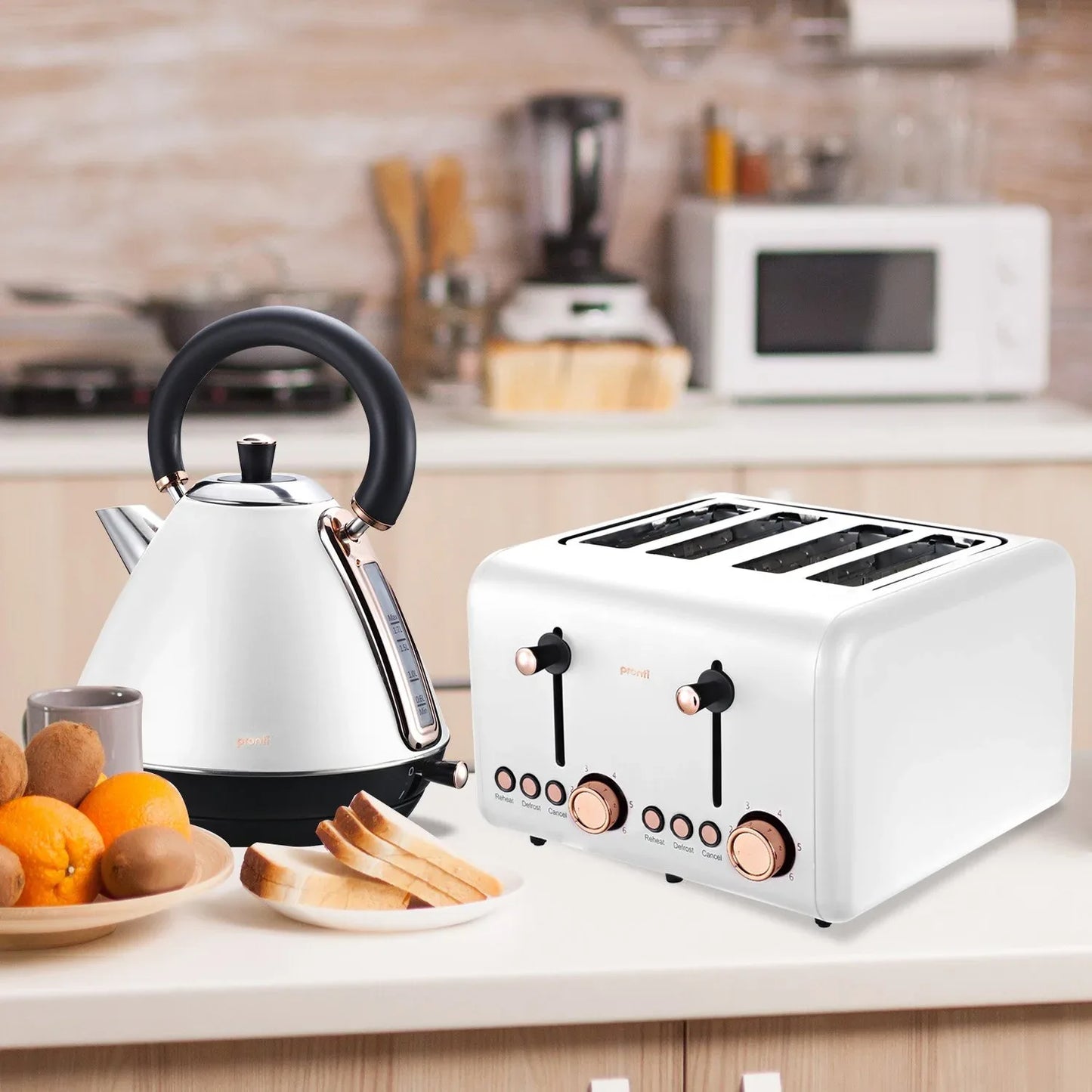 Pronti 1.7l Rose Trim Collection Kettle - White - Mekamart Australia