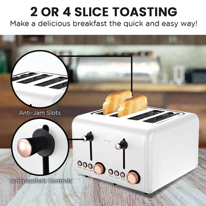 Pronti Rose Trim Collection Toaster & Kettle Bundle - White - Mekamart Australia