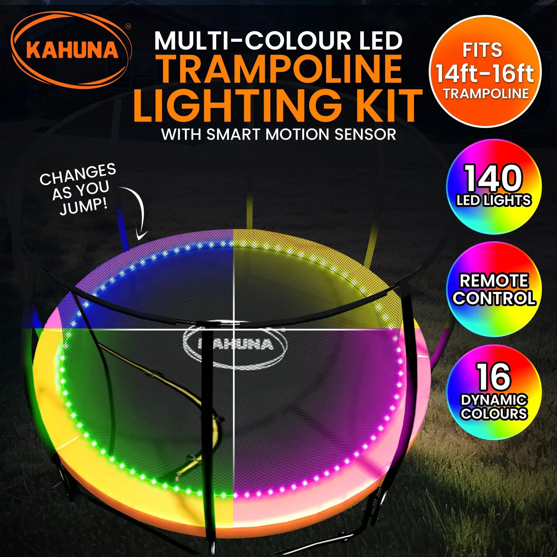 Kahuna LED Kit Suits 14ft-16ft Trampolines Multi-Colour Smart Motion Sensor Lighting with 16 colours - Mekamart Australia