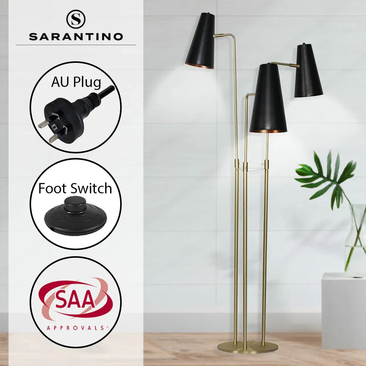 Sarantino Three Metal Shade Floor Lamp - Mekamart Australia