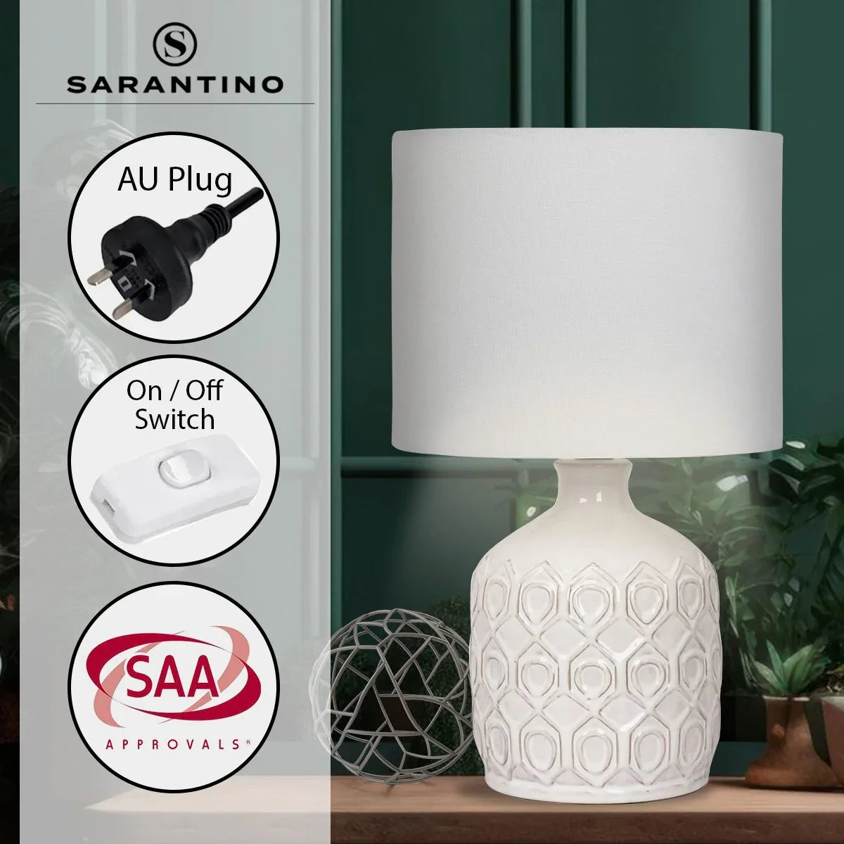 Sarantino Ceramic Table Lamp In Cream - Mekamart Australia
