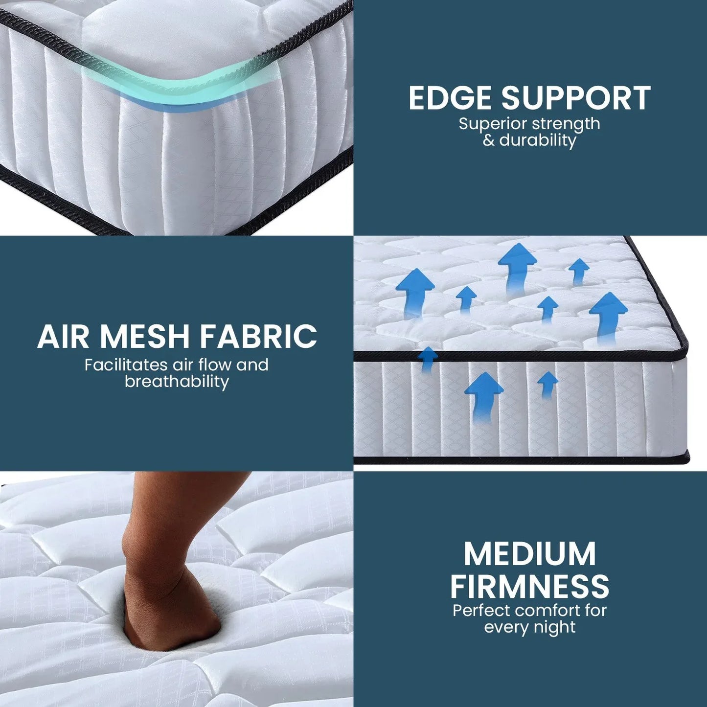 Laura Hill King Single Size Mattress Pocket Spring High Density Foam For Bed - Mekamart Australia