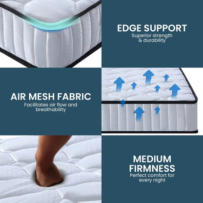 Laura Hill King Single Size Mattress Pocket Spring High Density Foam For Bed - Mekamart Australia