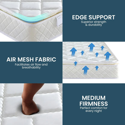 Laura Hill Mattress Queen Size Pillow Top Pocket Spring High Density Foam 22cm - Mekamart Australia