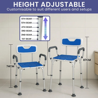Orthonica Height-Adjustable Aluminium Commode Shower Chair with Armrests Backrest Armrests Soft Stool Seat Aid - Mekamart Australia