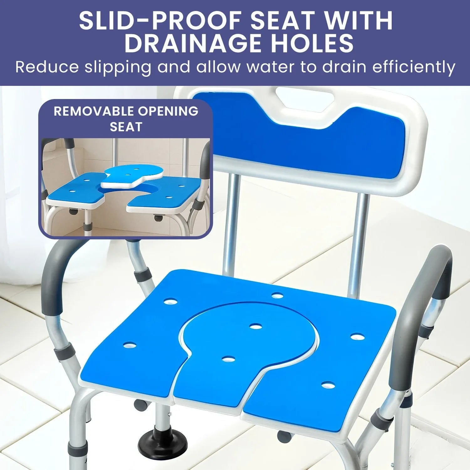 Orthonica Height-Adjustable Aluminium Commode Shower Chair with Armrests Backrest Armrests Soft Stool Seat Aid - Mekamart Australia