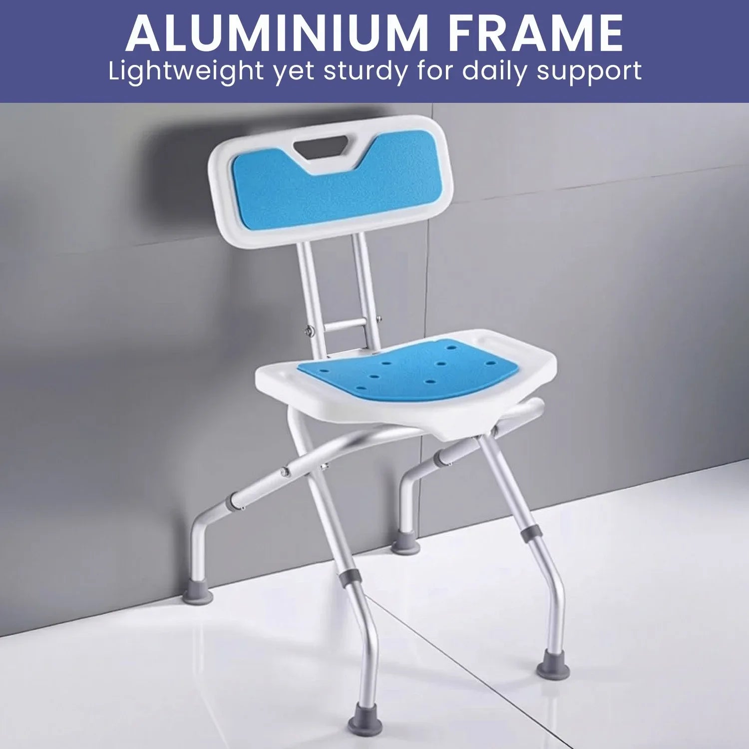Orthonica Compact & Foldable Commode Shower Chair w/Height Adjustable Aluminium Frame Non Slip Feet HDPE Seat & Backrest - Mekamart Australia