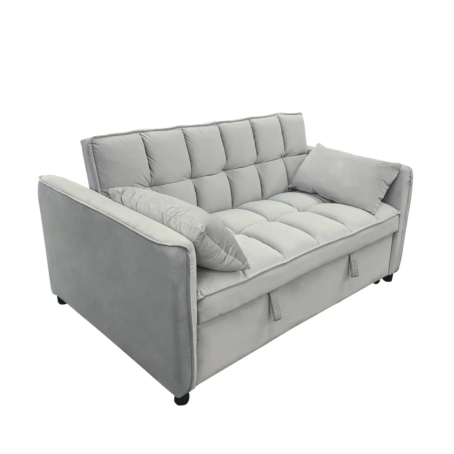 Sarantino Quincy 2-Seater Velvet Sofa Bed in Light Grey with Wooden Frame and Tufted Design - Mekamart Australia