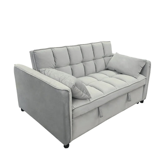 Sarantino Quincy 2-Seater Velvet Sofa Bed in Light Grey with Wooden Frame and Tufted Design - Mekamart Australia