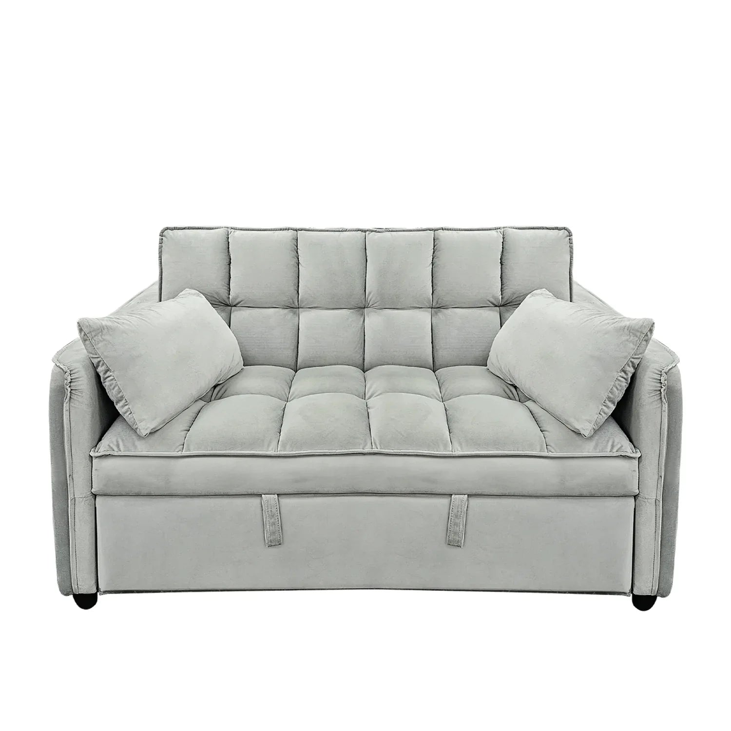 Sarantino Quincy 2-Seater Velvet Sofa Bed in Light Grey with Wooden Frame and Tufted Design - Mekamart Australia