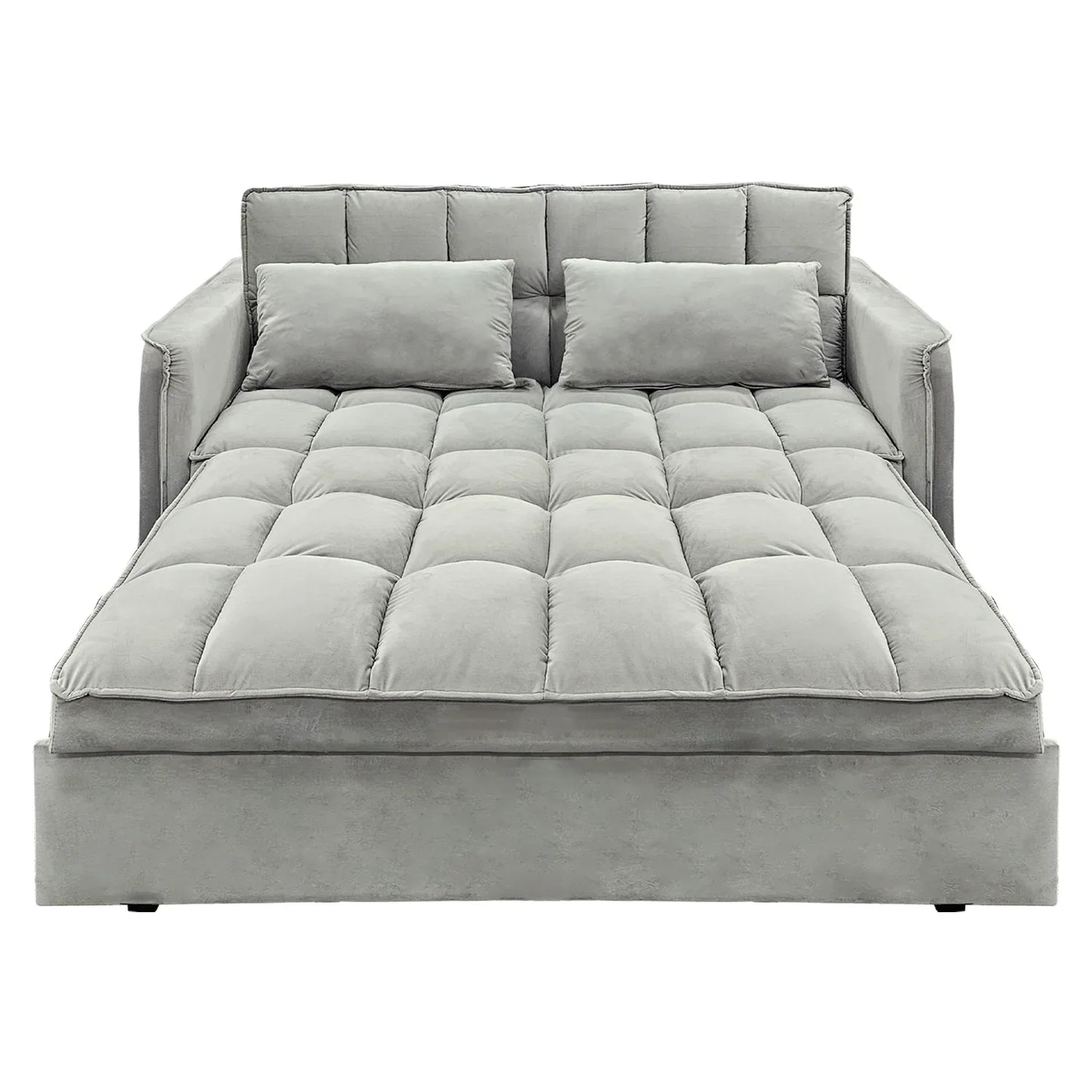 Sarantino Quincy 2-Seater Velvet Sofa Bed in Light Grey with Wooden Frame and Tufted Design - Mekamart Australia